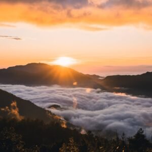 Mountain Landscapes - Captivating sunrise over mountain range with clo #13325395