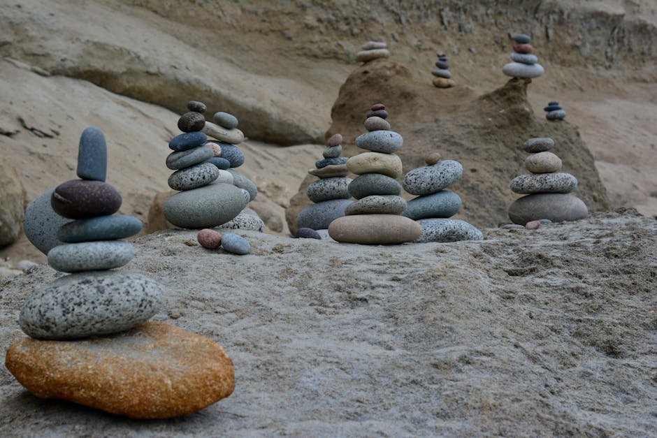 beach scenery tranquil scene of balanced stone stacks on a roc #26752990 Beach Scenery - Tranquil scene of balanced stone stacks on a roc #26752990