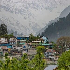 Snow Mountains - Scenic view of a colorful village in Manali with #31776512