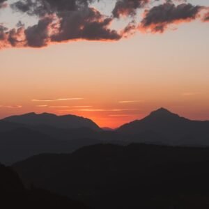 Mountain Landscapes - A tranquil view of mountain silhouettes against  #33889462
