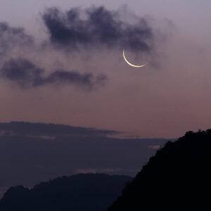 Forest Nature - Crescent moon with dark clouds in twilight sky o #4100130