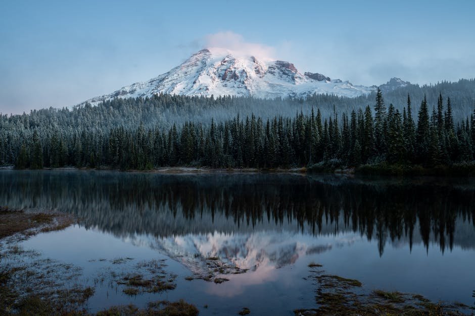 mountain landscapes mount rainier reflecting in scenic lake with sno #5643454 Mountain Landscapes - Mount Rainier reflecting in scenic lake with sno #5643454