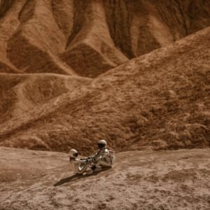 Desert Wilderness - Astronauts in suits sitting on rugged, Mars-like #8474420